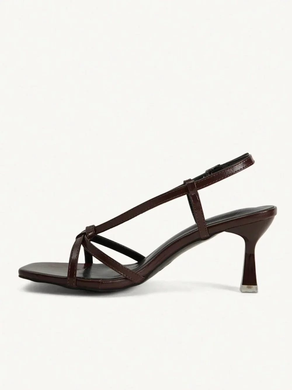 Brown Casual Women's Strap Open-Toed Square-Toe Stiletto Faux Leather Heels